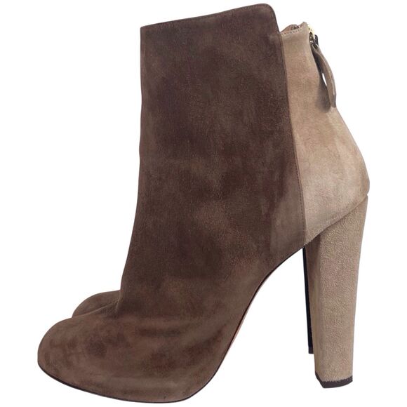 Aquazzura Suede Leather Booties Size 40 US 10 Brown Colorblock Heel Italy EUC - Picture 13 of 16